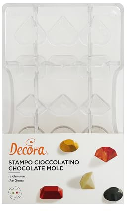Decora 0050154 Stampo Professionale Cioccolatino Gemme, 15 Cavità, da 20 a30 x h 7,5 Mm, In Policarbonato, Ideale per Realizzare Cioccolatini Lucidi e Croccanti, Design Professionale, Made in Italy