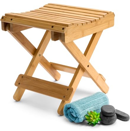 Sorbus Foldable Shower Stool – Bamboo Foot Rest & Shaving Stool for Inside Shower – Portable Step Stool, Folding Shower Bench, Wooden Sauna Chair, Bathtub Foot Rest – 11 x 10.75 x 12 (Bamboo)