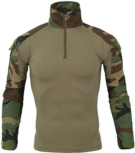 FENG Taktisk militär strid t-shirt för män långärmad slim fit camo skjorta militäruniform airsoft tillbehör jakt vandring, Jungle Camo, M