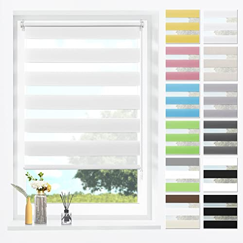 SBARTAR Doppelrollo Klemmfix Duo Rollos für Fenster ohne Bohren & zum Bohren,Weiß B50 x H200 cm (Stoffbreite 50cm) Lichtdurchlässig Klemmrollo Fensterrollo ZeBrarollo