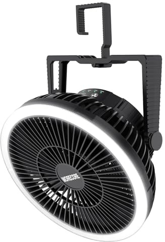 MORECORE Portable Camping Fan with LED Lantern, 24HRS Running 8inch Rechargeable Tent Fan, Powerful 3-Speed 180° Rotate with Hook, Quiet for Outdoor RV Travel Fishing Hurricane Emergency Power Outage