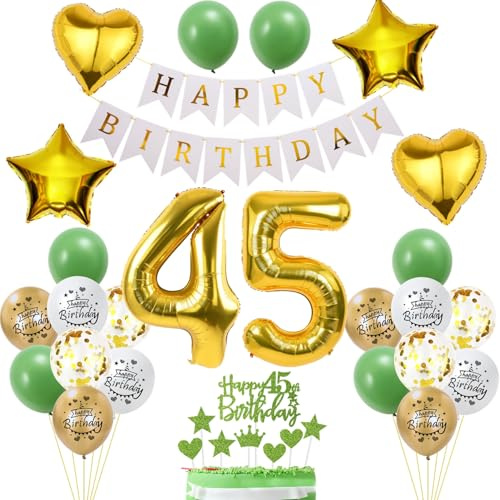 45. Födelsedagsdekoration, kvinna födelsedagsdekoration 45 år, tårtdekoration födelsedag 45 år kvinna man, 45 födelsedagsdekoration grönt guld, ballong 45. Födelsedagsdekoration med 45. Tårtdekoration