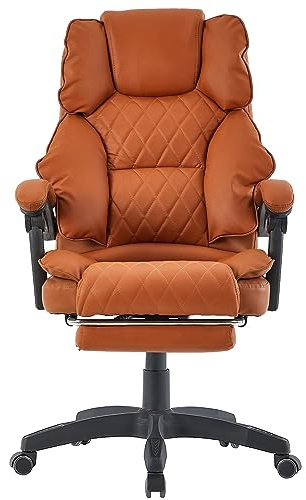 TRISENS Chefsfåtölj med fotstöd och flexibla 3-punkts armstöd skrivbordsstol i läderutseende ergonomisk kontorsstol med ett justerbart ryggstöd för hälsosammare sittställning, färg: ljusbrun