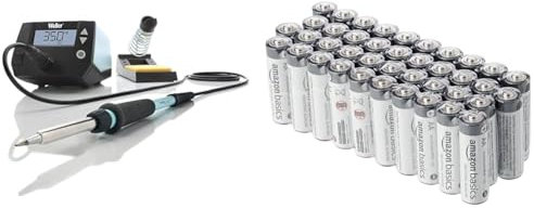 Weller WE 1010 (T0053298399) 70W/230V WE Digital Soldering Station Kit with UK Plug & Amazon Basics AA Alkaline Batteries, Industrial Double A, 5-Year Shelf Life, 40-Pack