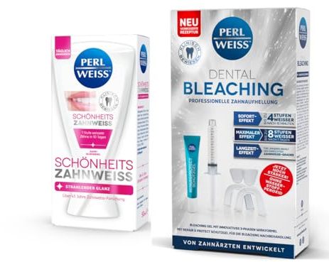 PERL WEISS Whitening Set, Dental Bleaching (2 x 10ml) + Perlweiss Schönheits Zahnweiss (50ml) für weissere Zähne mit Sofort-Effekt, Bleaching Innovation
