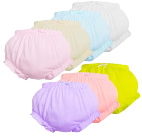 AOOPOO Lot de 7 Culotte en Coton Bébé Fille Bloomer Short Couvre-Couche Mignon Slips Sous-vêtements Souple Caleçon Confortable Élégant Couleur Unie avec Volants Princesse pour Enfant Bébé 6 Mois-8 Ans