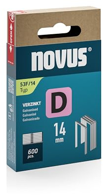 Novus Tools Agrafes en fil plat 14 mm de type 53F, 600 pièces, agrafes galvanisée pour la fixation de films plastiques, étiquettes, papier, contrecollages en alu