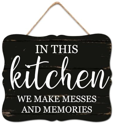 In This Kitchen We Make Messes And Memories, targa rustica da parete in legno, con scritte, decorazione da parete in legno, rustica, per soggiorno, camera da letto, sala da pranzo, 20,3 x 25,4 cm