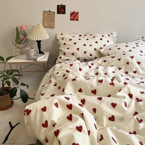 Tabeskly Kids Girls Red Love Heart Cute Soft Zipper Bed Bedding Duvet Cover Set Double Yellow 200×200cm