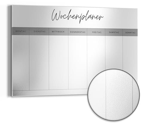 DEQORI Metall Magnettafel | 60x40 cm cm groß | Motiv Planer V3 Weiß (DE) | Whiteboard für alle Magnete | Magnetboard Wand-Tafel für Küche & Büro | Design Magnetwand Pinnwand magnetisch