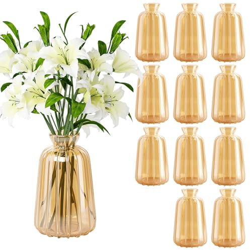 Ezvsevuo Lot de 12 Petits Vases en Verre - Mini Décoratifs pour Table de Mariage - Vintage Single-Mini Vase pour Décorations de Table Moderne