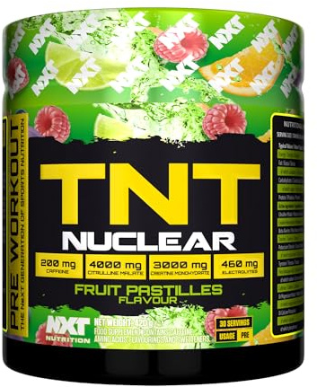 NXT Nutrition TNT Nuclear Pre Workout – Pre Work Out Energy Drink| L-Citrulline, Beta Alanine, Caffeine for Pump, Endurance & Focus - 40 Servings Mixed Candy, Vegan | Glitter | Fruit Pastilles