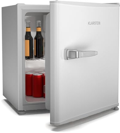 Klarstein Irene 46L Retro Mini Fridge - Quiet 37 dB, Adjustable Thermostat, Small Fridge for Bedrooms, Offices, Dorms, Energy-Efficient, White