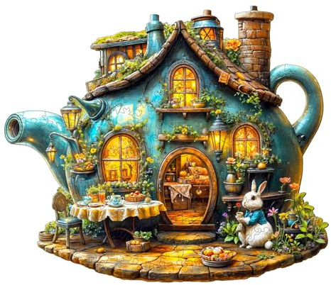 WOODBESTS Puzzle in Legno per Adulti, Teiera Coniglio, 215 Pezzi, Puzzle in Legno Irregolare e Unico a Forma di Animale, Bellissimi Regali per gli Amanti dei Puzzle (L-34 x 29,1 cm)