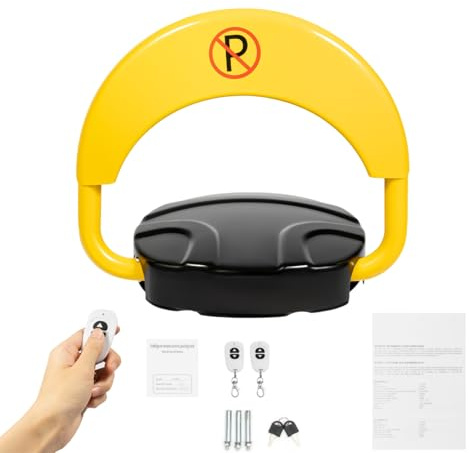 Automatic Parking Barrier 20M 180° Rotation Folding Auto-Parking Barrier Alarm Functions Intelligent Parking bollards Remote Control Parking Lock with 2 Remote Controller, 2 Keys, Reflective Stripe