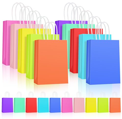 HOMIKLSA Lot de 50 sacs cadeaux avec poignées - 21 x 15 x 8 cm - Petit sac cadeau - 10 couleurs différentes - Convient pour le shopping, les mariages, les fêtes, les anniversaires (petite taille)