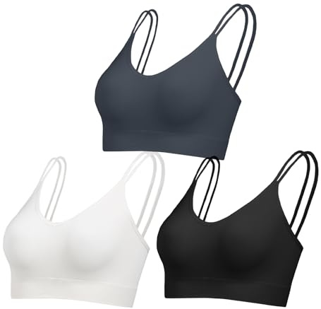 Comfyin Unpadded Bralettes for Women with Support Seamless Sleep Bras V Neck Sports Bras Non Wired Ribbed Underwear