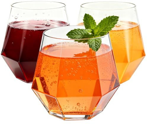 40 Pack 12oz Diamond Plastic Wine Glasses, Disposable Stemless Wine Cups - Shatterproof, Unbreakable & BPA-Free, Recyclable Drinkware for Wedding Reception, Birthday Party, New Year, Holidays & Events