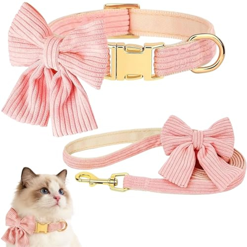Floruvia 1 st justerbart hundhalsband och koppelset, mjukt litet medium valphalsband med blomfluga, 152 cm matchande koppel för snygga promenader (rosa)