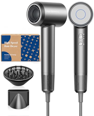 Bannilu Secador de Pelo lónico de Alta Velocidad, Ligero, MotorSin Escobillas 160.000 RPM, Secado Rápido, Anti Encrespamiento, Bajo Ruido, con Difusor y Boquilla, Enchufe UE, Gris