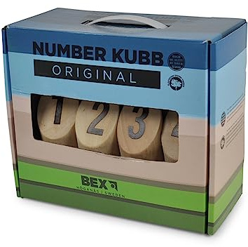 BEX Number Kubb Garden Games - 13 Pieces with Carry Bag | Throwing Games for Families, Kids & Adults | Outdoor, Summer Parties or Beach Games | Traditional Regulation Size Viking Chess | Rubber Wood