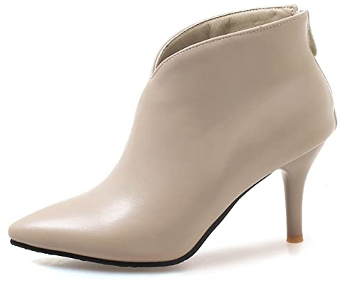OALEEN Bottines Femme Hiver Boots Talon Haut Aiguille Sexy Bout Pointu Effet Cuir Chaussures Soirée Mariage Beige 43