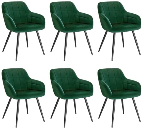 WOLTU Esszimmerstühle 6er Set Esszimmerstuhl Küchenstuhl Polsterstuhl Design Stuhl mit Armlehnen, mit Sitzfläche aus Samt, Gestell aus Metall, modern, Dunkelgrün, BH93dgn-6