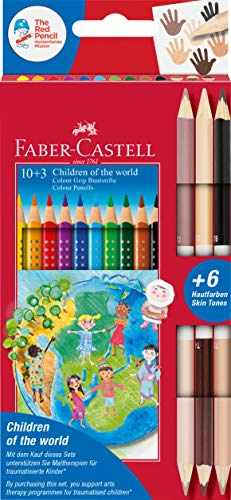 Faber-Castell 201746 - Colour Grip Buntstifte Children of the world, 10 Buntstifte + 3 Stifte mit je 2 Hautfarben Skin Tones, 1 Stück
