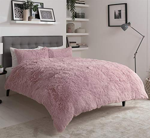 Olivia Rocco Snuggle Duvet Cover Set Super Soft Fluffy Quilt Sets Warm Cosy Winter Bedding, Single Blush Pink