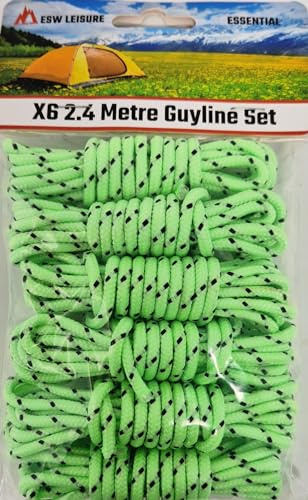 ESW LEISURE Guyline-rep 6-pack för tält markis camping starkt paracord kille-rep med spännare – killelinjer fiske paraply skydd bivvy husvagn lusthus (lyser i mörkret, 2,4 meter 6-pack)