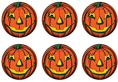 Beistle 6 Piece Vintage Halloween Party Supplies Pumpkin Goblin Jack O Lantern Button Pins
