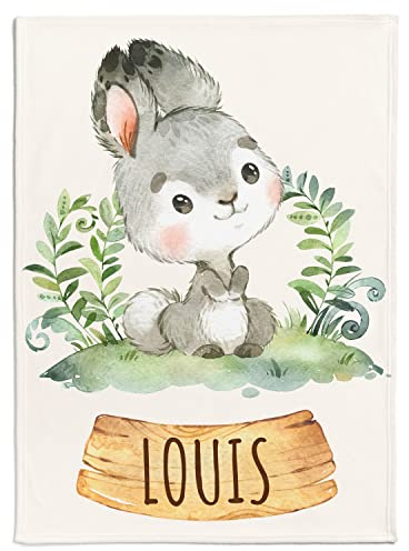 Personalisedog Couverture personnalisée pour bébé avec n'importe quel nom, motif lapin et fond au choix | enfant personnalisable nom souhaité nommée (lapin), Lapins, 80 x 110 cm(Baby blanket)