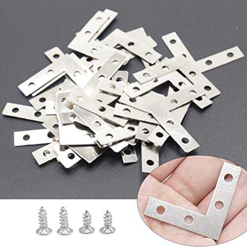 Joyangy 40-pack silver L hörnfästen, 3,8 x 3,8 cm små dekorativa järnhörnstag för trä, platta metallfästen för möbler, hyllstöd, hem och gör-det-själv-projekt