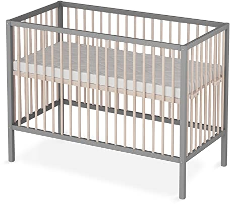 Sämann Beistellbett Dreamy 60x120 cm mit Matratze & Umbauseite - Beistellbett 4 in 1 Juniorbett - umbaubar zu Babybett - Beistellbett aus Buchenholz grau/Natur