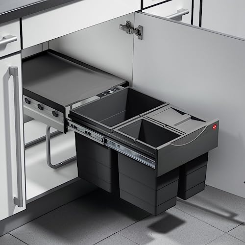 Hailo Abfallsammler 3642531 | Raumspar-Tandem 18 + 2x 8.5 L | ab 40cm Schrank mit Drehtür | 346 x 475 x 336 mm | Dunkelgrau