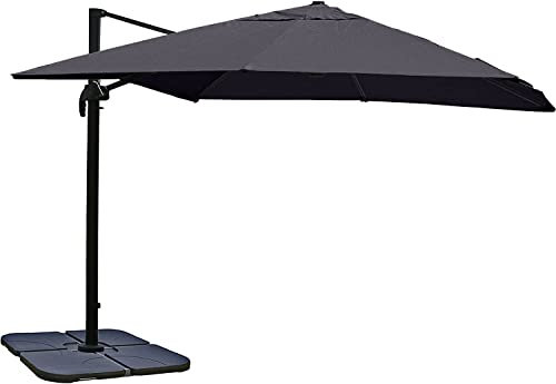 Décoshop26 Parasol de Restauration 3x3m (Ø4,24m) Polyester Aluminium/Acier 23kg Anthracite avec Pied Rotatif 04_0003442