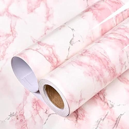 Glossy White/Pink Marble Contact Paper for Countertop Granite Wallpaper 15.8×78.7 Marble Peel and Stick Wallpaper Self-Adhesive Removable Wall paper of Kitchen Waterproof Easy to Clean Vinyl Roll