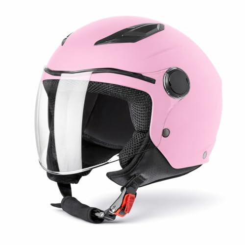 VINZ Magic Casco de Moto para Niño | Casco Jet en Tallas YS–YXL | Casco para Niños para Moto, Scooter, Ciclomotor | Certificado ECE 22.06 – Rosa