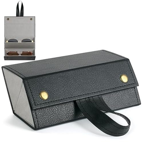 AKOFIC Caja de Almacenamiento de Gafas de Sol, 2 Ranuras Organizador de Gafas de Sol Rigida, Plegable Cuero PU Portátil Porta Gafas Sunglasses Case, Hombres Mujeres Caja Estuche Funda Gafas Sol