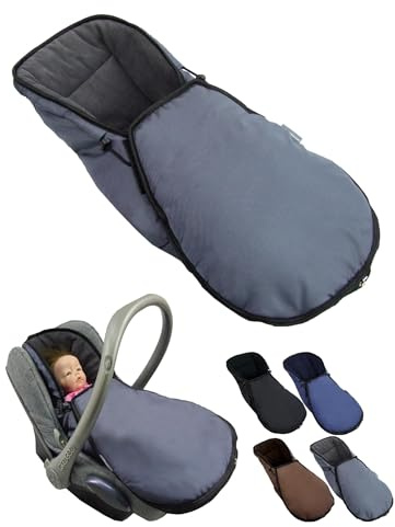 BambiniWelt Winterfußsack für Babyschale – kompatibel mit Maxi Cosi Gruppe 0+ – Thermofleece, waschbar – warm, weich & passend für 3-Punkt-Gurtsystem, Farbe: dunkelgrau