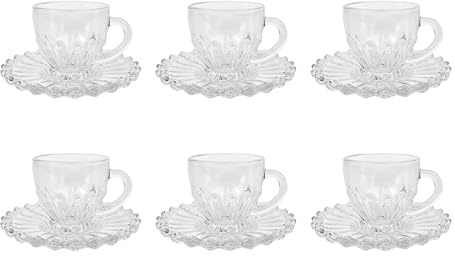 Set 6 Tazzine Caffè In Vetro Con Piattino Eleganti 110 ML Lavabili In Lavastoviglie Trasparenti Certificate Contatto Alimentare In Elegante Confezione Regalo Ricamate Tazza Servizio Bicchierini Lipsia