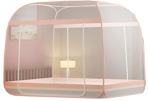 PYCJNFC Mosquitera para Cama, toldo Plegable con Fondo de Red Completamente Cerrado, mosquitera autoportante para Camping, Rosa, 150 x 200 cm