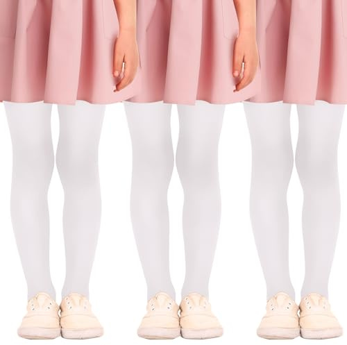Mayoii 3 paia di collant da bambina a 20 denari, collant sottili per danza classica, per tutti i giorni, scuola, balletto, bianco, 5-6 Jahre