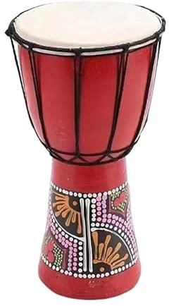 TFixol Bongo africano in legno, dimensioni compatte, 10,2 cm, tamburo a mano, strumento musicale a percussione con motivo (motivi casuali), rosso