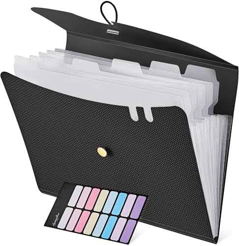 HEETA A4-facksmapp, dokumentmapp med 7 fack, mapp A4/mapp/mapp/dokumentväska/mapp organisatör för kontor hem skoldokument (svart)
