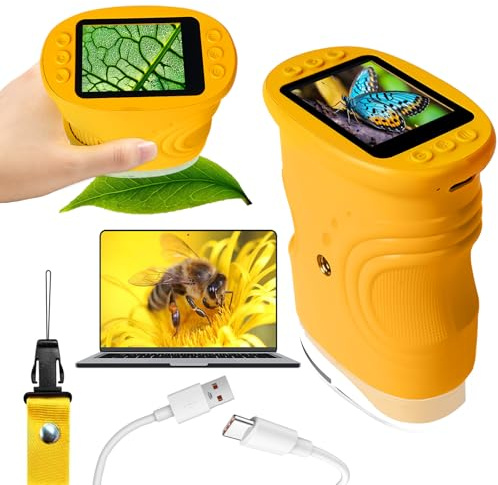 LURICO Microscopio Digitale Bambini Portatile con Schermo HD 1080P, 200-1000x Ingrandimento, Batteria Ricaricabile - Regalo STEM per Esplorazione all’Aperto e Aula, Bambini 4-12 (giallo)