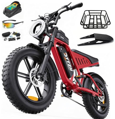 DTTZH F6S 2000W Electric Bike for Adults with Rack, 40MPH Moped Style Ebikes for Adults, 1000W Motor E Motorcycle, 20 x 4 Fat Tire E Bikes, 48V 25Ah Battery UL 2849 Certified (Red)