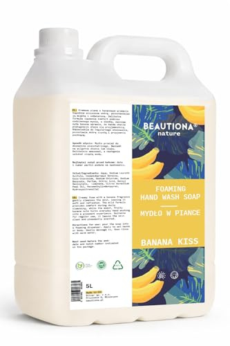 Sapone Mousse Banana 5L – Ricarica per dispenser di sapone schiumogeno | Sapone liquido mani & corpo | Formula delicata, non secca la pelle | Casa, ufficio, scuola & ristorazione