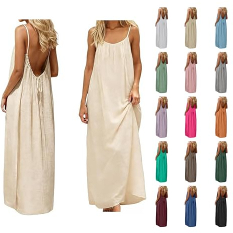 Backless Cami Dress for Women, House Dress Solid Color, Sleeveless Long Cami Lounge Dress, Backless for Indoor Summer Wear, Open Back Vacation Outfits for Women, Sleeveless Beach Clothes