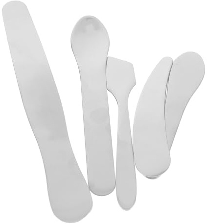 Toyvian Lot de 5 Set de Set de Spatules de Beauté en Acier Inoxydable Argenté, Cuillères à Crème Visage Faciles à Nettoyer, Design Précis, pour Maison et Voyage